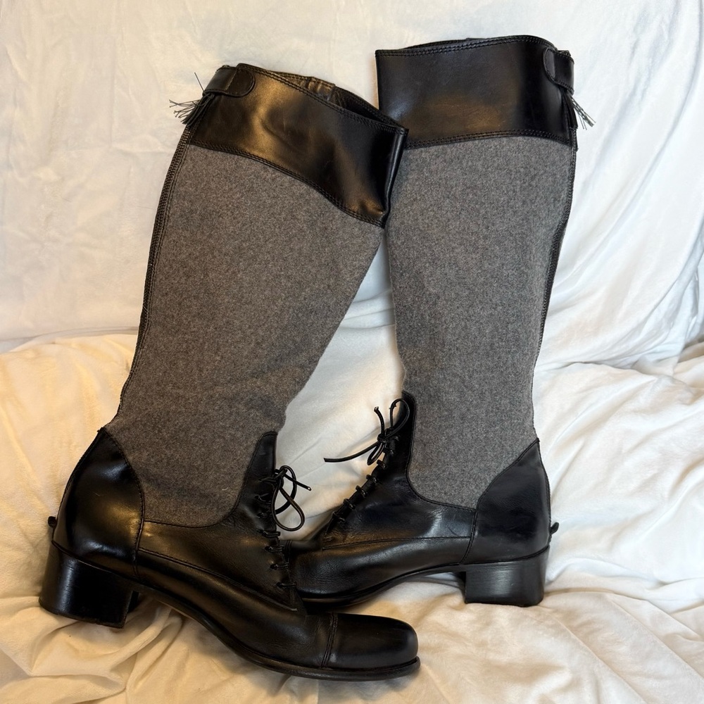 Miu Miu Black and Gray Riding Boots with Leather Accents